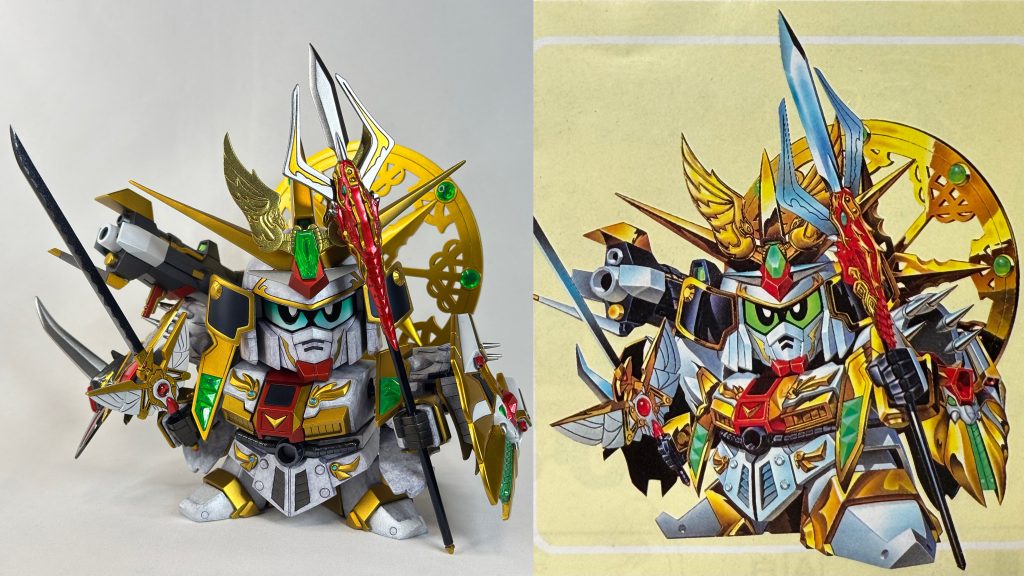 箱絵と比較。稼働関節の追加により、パッケージイラストに近いポーズが取れるようになっています。&nbsp;