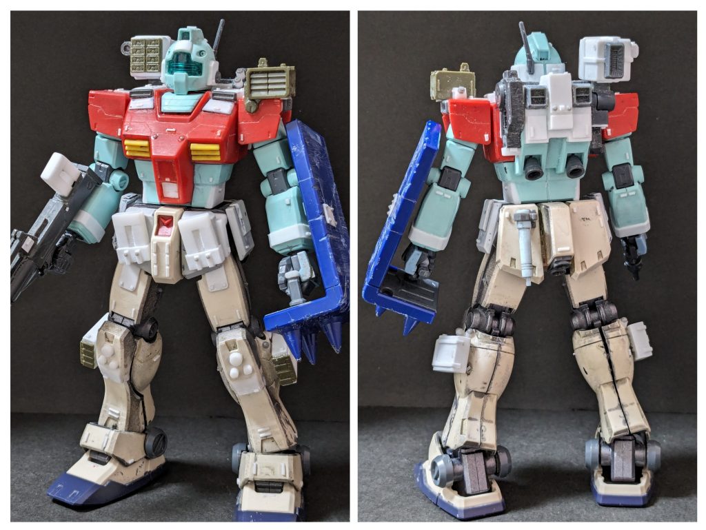 塗装前。上半身は素ジムを基本的にディテールアップしただけ。下半身はジム改(フロントスカートとサイドスカートは寒ジム)です。