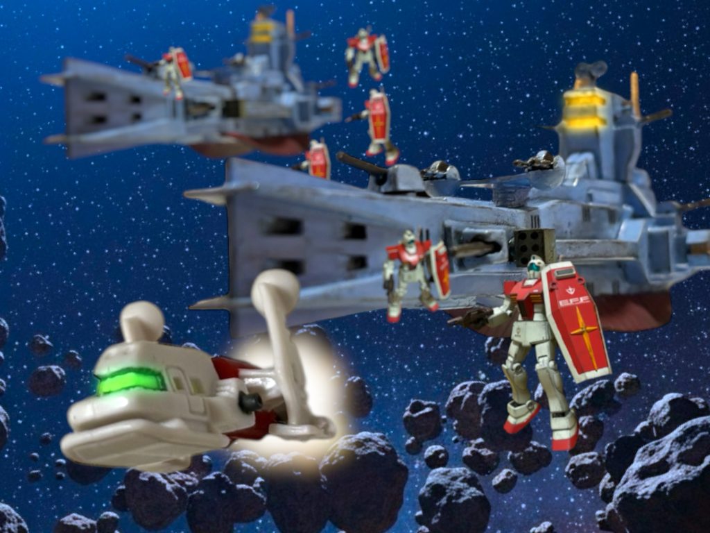 今度は、しっかりと白旗を立てたサラミスが、こちらの指定した宙域ぎりぎりで停泊した。そして、ランチが1隻、ゆっくりと進んでくる。注意深く、友軍の機体がランチを囲んでこちらに戻ってくる。 昨日の戦闘で捕縛した者の中に、民間人がいた。反戦シンガーの