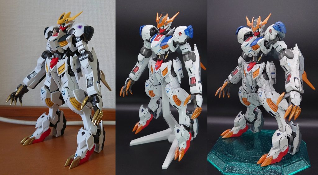 数年前の缶スプレー部分塗装(左)、ウェザリング前(中)、ウェザリング後(右)ルプスレクスは胴体が詰まっているように感じたので、そこの改修に力を入れています。軸の延長はいまだに答えが見つけれていない・・・。youtubeとかで動画見てるはずなのに・・・