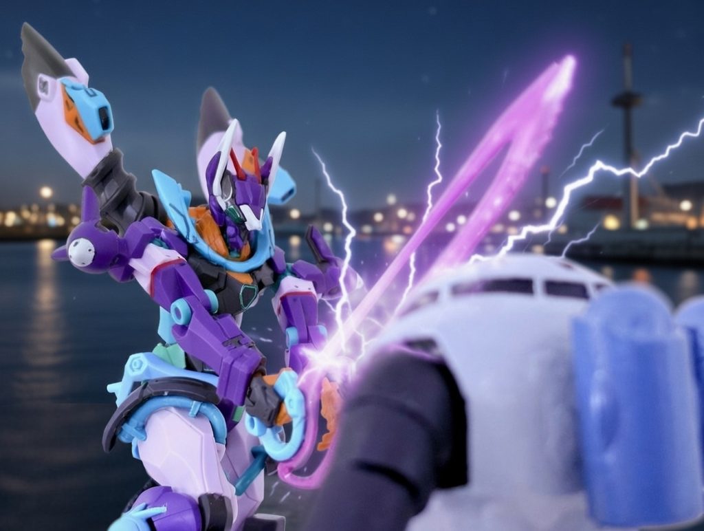 初陣にてビームサーベルで脳天割りするジフレド。その瞬間をジェシカによって撮影された。