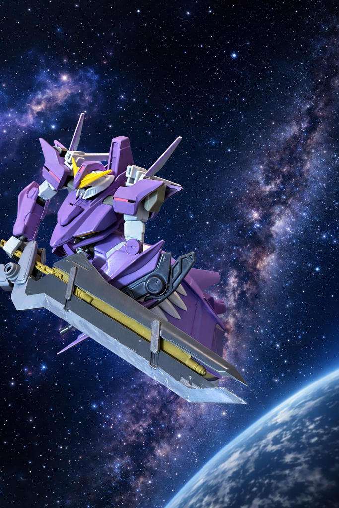 宇宙をバックに