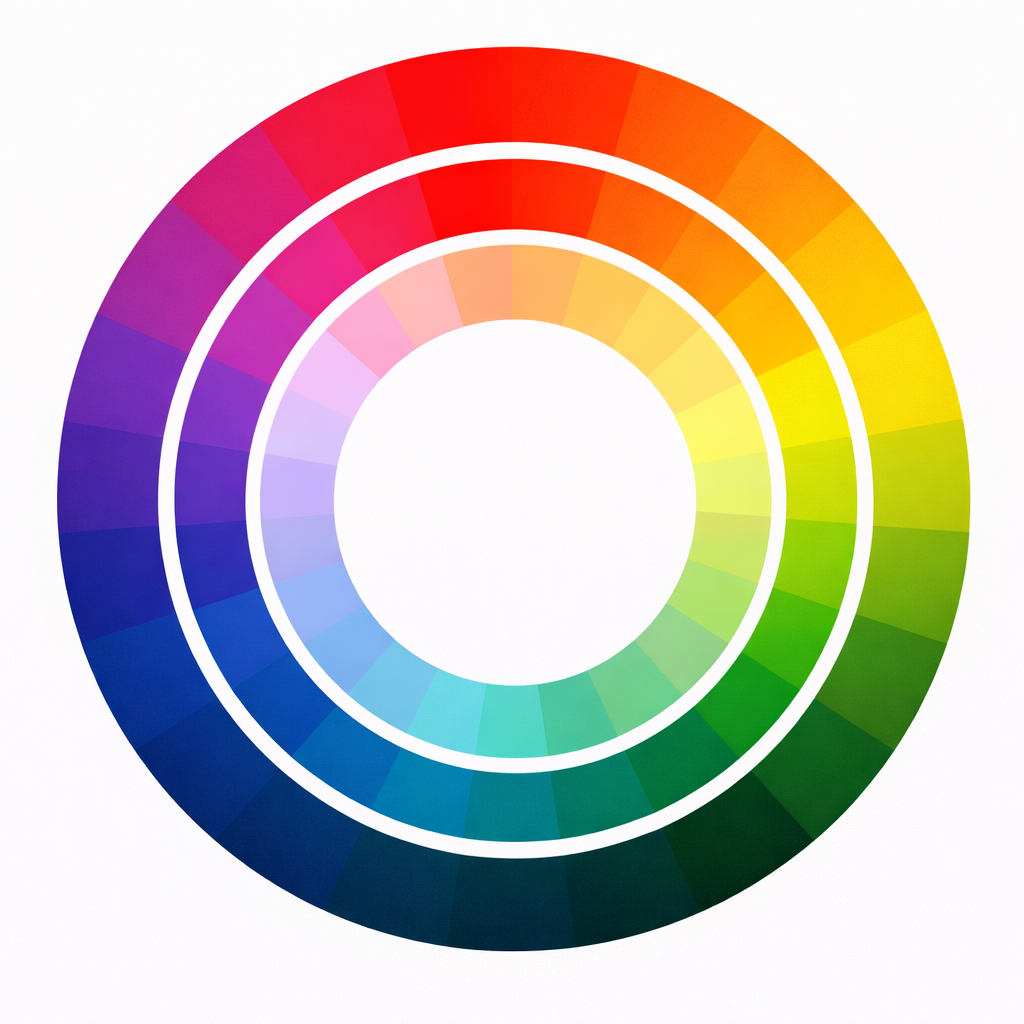 前置きが長くなりましたが、以下は「色の三要素」です。(何を今更…なんて方は飛ばして下さいね。意外とご存じない方もいるかもしれないので)1. 色相(しきそう / Hue)・これらを円状に並べたものを「色相環」と呼びます(Aiにイメージ画像を作ってもらいました)2. 明度(めいど / Value / Brightness)・白に近づくほど明度が高くなり、黒に近づくほど低くなります。・すべての色の中で、最も明度が高いのは白、最も低いのは黒です。3. 彩度(さいど / Saturation / Chroma) ・彩度が高いほど原色に近い鮮やかな色になり、彩度が低くなるほど色みがなくなり、 最終的にはグレー(無彩色)になります。