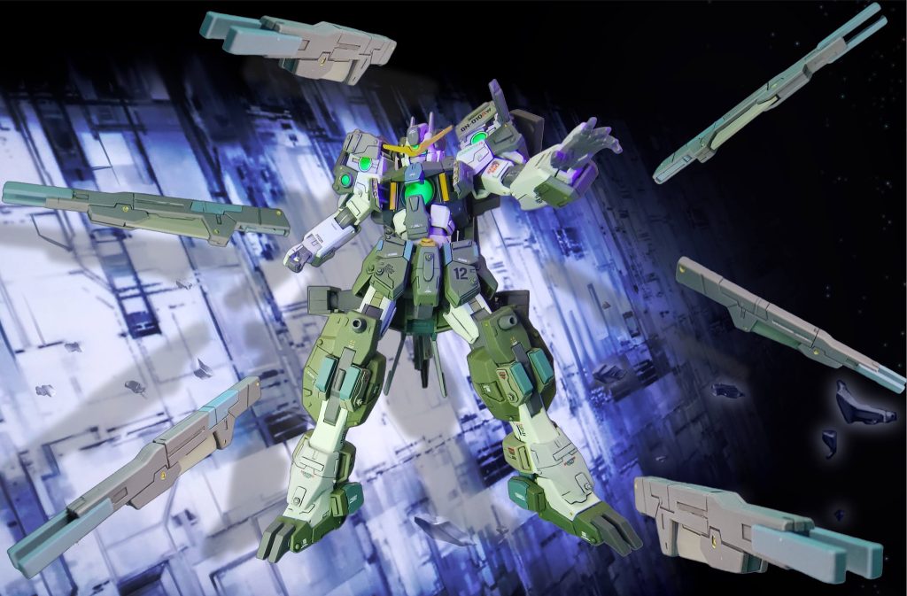 肩とボディ左右にGNコンデンサをオープンするギミック。物足りなかったので、ボディの上下も切ってオープン！なんかウイングガンダムみたいになってしまったｗ