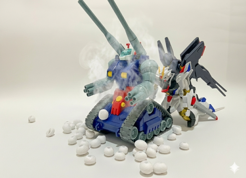 なんとビックリ！！鏡もちの中からガンタンクが現れた！！これはおめでたい！！！