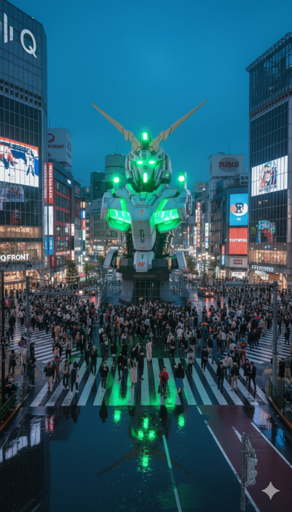 渋谷みたいなところに展示されている、というテーマですが、ちょっと意味がわからないですね…。(zaku-kao4)交差点のど真ん中にこんなものあったら、邪魔で仕方ないです。