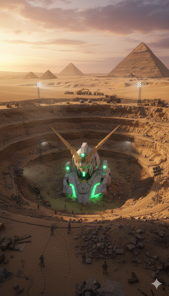 エジプトの地中から発見されました！(zaku-kao10)鉄血のオルフェンズでフラウロスやハシュマルが掘り出されたシーンが思い出されますね。