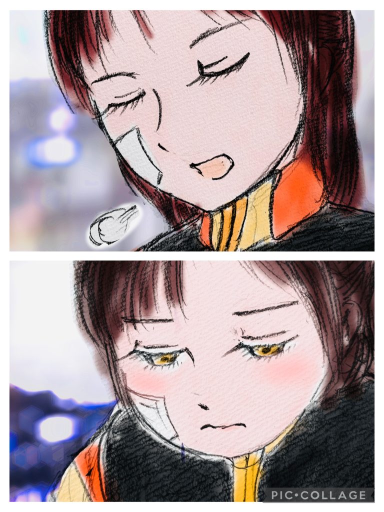 「……申し訳ございませんでした。」　思った通りだ。さっき出てこなかったのも、イギーらと一緒に来なかったのもこの気掛かりがあったのだろう。「”自分のせいで、少尉を危険に晒しました”かな。」「そう、それです。」　アイスコーヒーを一口すすって、少尉も、ニュータイプですか、と顔をあげる。忙しく顔色を変えるミヤギに、随分”ほぐれた”とヘントは思う。「君の責任感の強さを知っていれば当然そう思う。イギーにだって分かるさ。」言ってから、ちょっと失礼だな、と思った。イギーはむしろ、よく気づく方だろう。「もう一つ言えば、顔の傷。わたしが気にすると思っていただろう。」　沈黙が、肯定を物語っている。　しばらくして、ミヤギが口を開いた。「でも、少尉は罰をお受けになって、自分は……自分だけ、その……。」「わたしが罰をうけたのは、わたしが自分で判断した結果だ。そして、君の昇進は、君自身の実力だ。」そこまで言って、そうだったね、と呟く。「おめでとう、少尉。最初に伝えるべきだった。」「……ありがとうございます。」礼を言われたが、どこか納得のいかない様子だ。　その後、奇妙な沈黙が続いた。