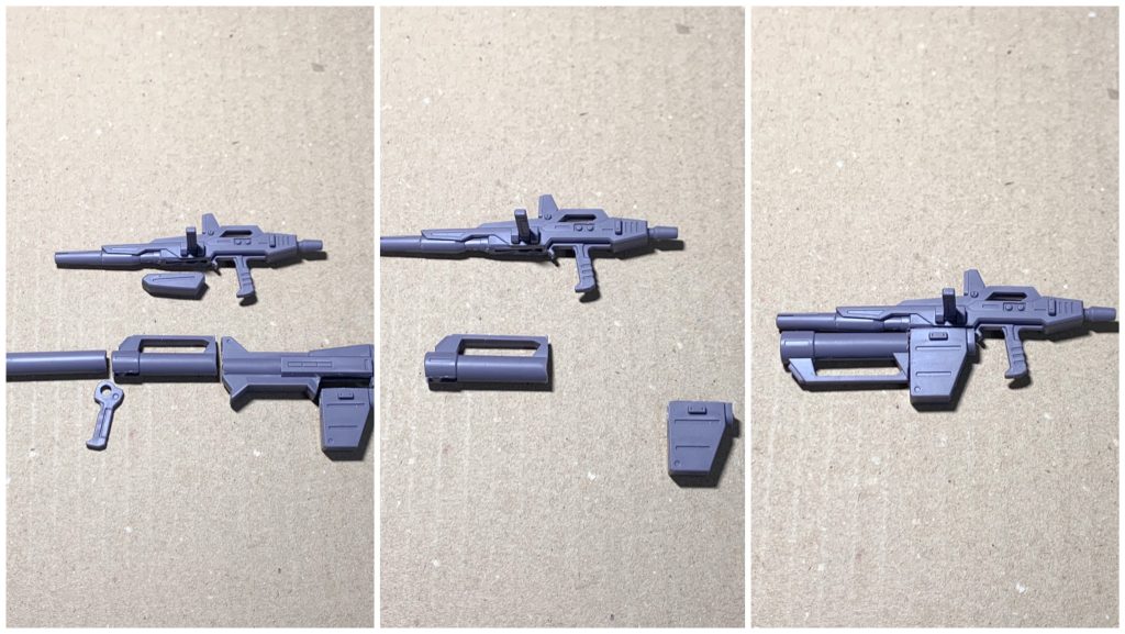 そしてバーザム改のライフルは…マークⅡのライフルにハイパーバズーカのショートバレルと弾倉部分が合体した形で加工しました。