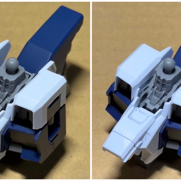 Ξガンダムを小説版イメージで仕上げたい、けどあまり大規模なスタイル改修は辛い… という訳で上半身を中心にピンポイント改修を行いました。まず気になったのは肩幅。ミノフスキーフライトユニットを着込む前提としてもちょっとゴツすぎると感じたので幅詰め工作から始めました。・首の両脇のブロックの内側の干渉部分を切り落として中央寄りに配置・肩の接続位置を内側にずらすため、胴体側のピン、干渉部分を切り落とし・肩の接続軸を切り離して内側に再接着（3枚目）