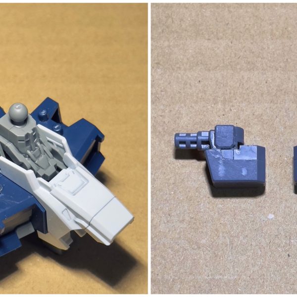 Ξガンダムを小説版イメージで仕上げたい、けどあまり大規模なスタイル改修は辛い… という訳で上半身を中心にピンポイント改修を行いました。まず気になったのは肩幅。ミノフスキーフライトユニットを着込む前提としてもちょっとゴツすぎると感じたので幅詰め工作から始めました。・首の両脇のブロックの内側の干渉部分を切り落として中央寄りに配置・肩の接続位置を内側にずらすため、胴体側のピン、干渉部分を切り落とし・肩の接続軸を切り離して内側に再接着（4枚目）