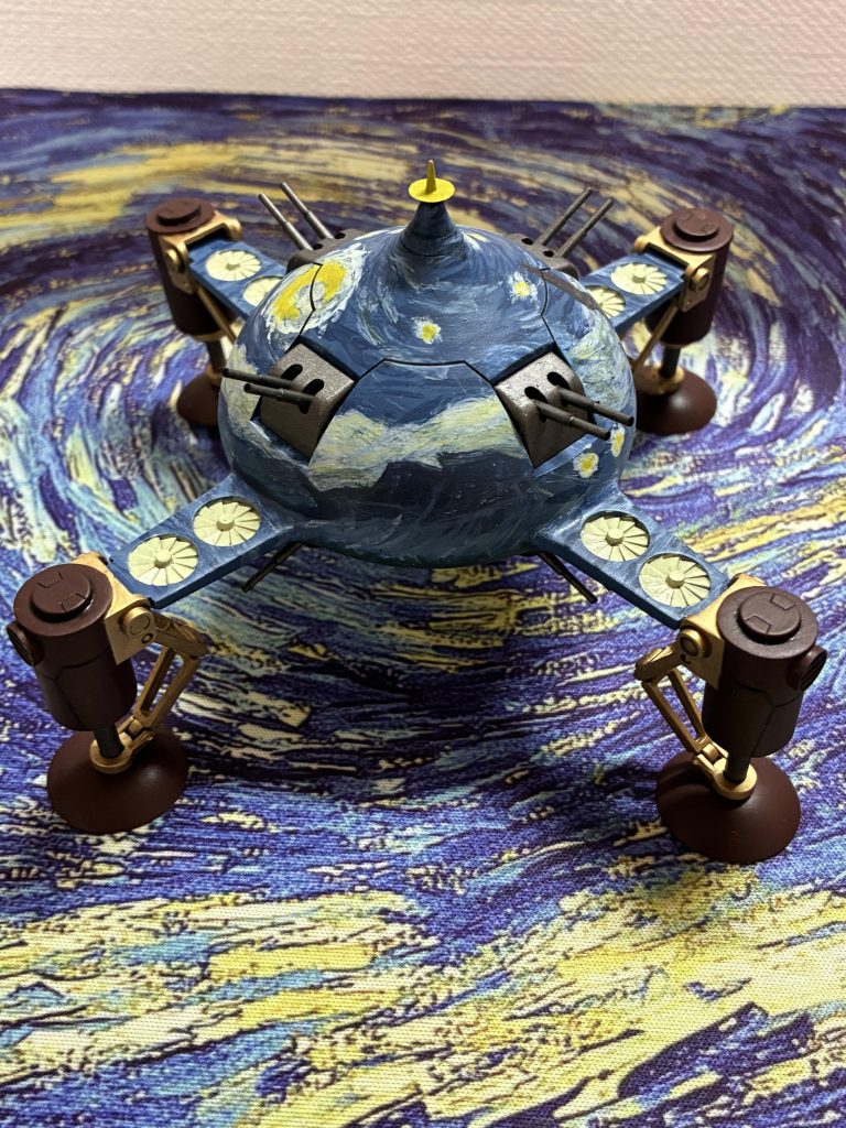 初の試みでしたが、筆塗りの塗りムラが油絵の凹凸を表現してくれているようで助かりました。