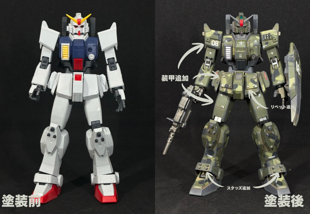 素組みとの比較wat798さんのようにスゲー追加武器等の制作能力はございません。。。各部にプラ板を追加してミリタリー感がアップするようにしました。