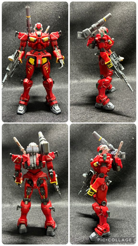 全体的な赤は成形色をベースに部分的に深めの赤にネオジオングレッドを使ってます。光の反射で見づらく理解できない部分はご容赦を