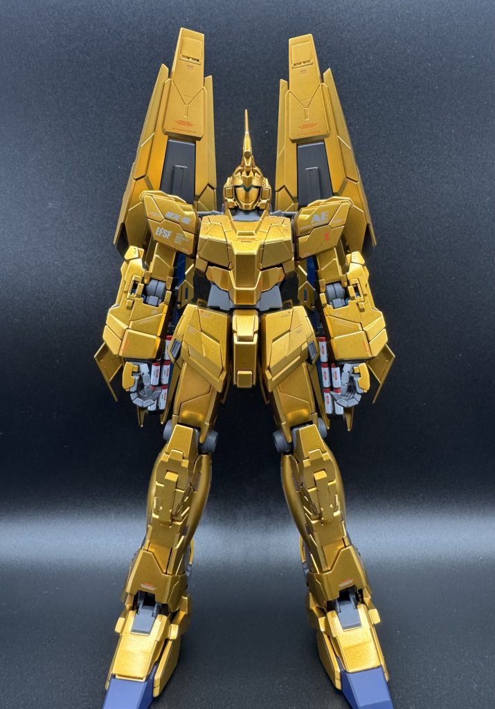 ●使用塗料ゴールド:プレミアムブリアンゴールド+プレミアムチタンシルバーサイコフレーム:プライマリーメタリックブルー関節:メカサフsuper heavy青:ディープブルー+グレーバーニア:スターブライトアイアンコート:Exクリアー