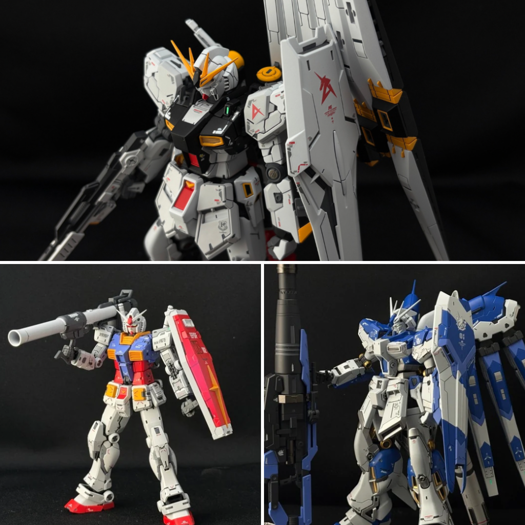 いろいろな白を使ってみると、同じガンダムでも白が違うだけで、印象がまったく変わります。明るく見える白、少し落ち着いて見える白の延長線上にあるグレー、青く感じる白。並べて見ると、「白」と一括りにできない差があることがわかりました。