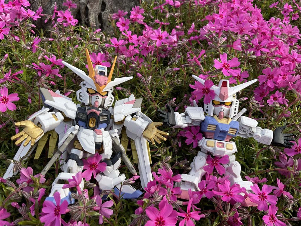【毎月更新を思い立ったきっかけ】　ガンスタに登録してからしばらくはカバー画像を設定していませんでした。昨年4月、ウチの庭の芝桜が物凄くキレイに咲いていて写真を撮ったのですが、これにガンプラ絡めたれ！と思い撮った写真が気に入ってしまいました。ただ作品として投稿はできないのでつぶやきに投稿し、つぶやきもタイムラインの流れで追いやられてしまうのでカバー画像として残すことにしました。　４月が終わって５月になり、このまま芝桜ではあかんやろうと思っていたところ、丁度こどもの日ネタで武者頑駄無を作っていたのでこれを使ったカバー画像にしようと、前の月に出ていた２体とからめようと、来月もこのままではいかんからカレンダーみたいに毎月更新していこうと、考えた次第です。　以下、昨年5月から今年１月までのカバー画像の総集編です。
