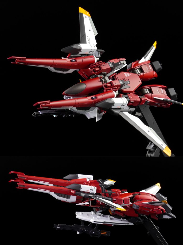 バッチリ飛行形態にも変形可能です！セイバーはこの飛行形態も魅力的なんですよね～ガンダム系の飛行形態では一番好きかもしれません本体は差し替えは不要で変形可能です。ライフルをマウントしたいのであれば、イモジャのシールドを利用します。飛行形態に変形可能MSということで、フロントからリアに抜けるように意識してフィン状のディティールを追加してみましたあとはいつものブチ穴も！！&nbsp;