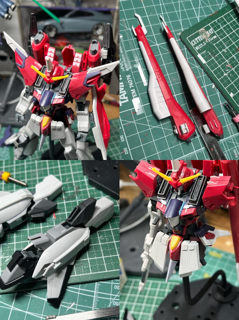 ディテールアップ●工作・マイナスモールド追加・センサーディテール・ブチ穴・スジボリ（太もも・スネ・フロントスカート）・プラ板工作（ビーム砲先端など）・シイタケディテール