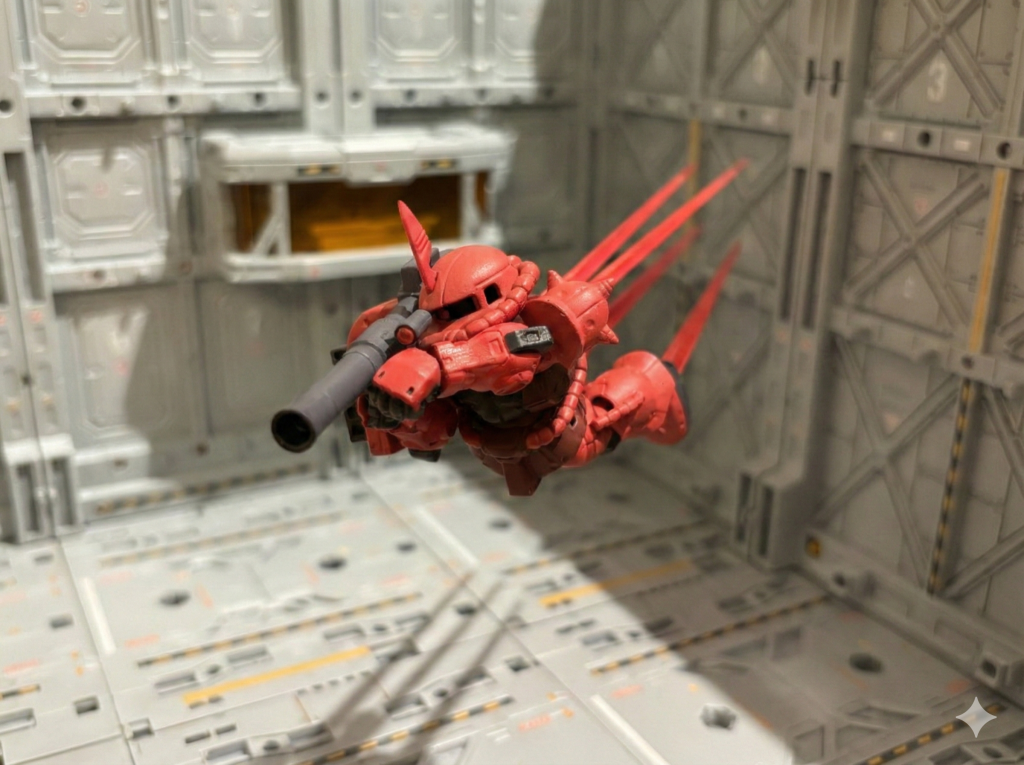 最後にちょいちょい補色して、艶消し吹いて、完成!…あ…デカール貼るの忘れてた…まあ、また今度に。もうしんどい。角度的に、この角度で見えるように飾るのがええかねー。