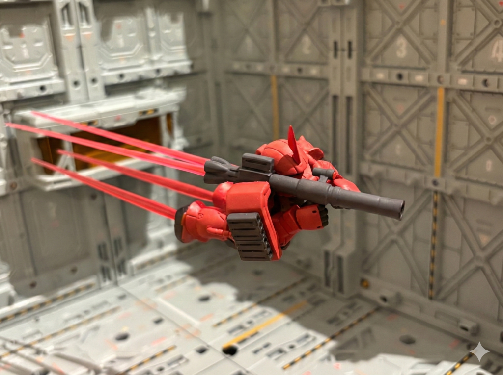 まずはお約束の儀式。今回は、通常の3倍の速さでレンチンして全身バラバラ。そんで、アロンアルファ先生の全力支援を受けながら足後ろにやったり、胸を反らせたりとポージング。今回、一番エラかったのが「肘」。 肩の付け根とかは「関節技」をブッ刺せばなんとかなるけど、肘を曲げて「バズーカを構える」のは別格の難易度。バズーカを自然に持たせるために、脇の下やら前腕やら手首の角度やら、干渉する部分をデザインナイフでコンマ1ミリ単位に削り倒しました。 削ってる最中は、もはや工作っていうより「彫刻」。