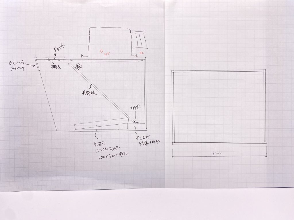 天板、底板を勝ちで(横勝)で組み立てています。ドリルで下穴開けてから細ビスで木工用ボンドをかませて、組立後に入隅部に木工用ボンドを塗り付けて箱内の空気の漏れがないように…この制御盤と吹き返しプラベニヤが味噌なんですよね。頭のいい人ありがとう(人''▽`)☆
