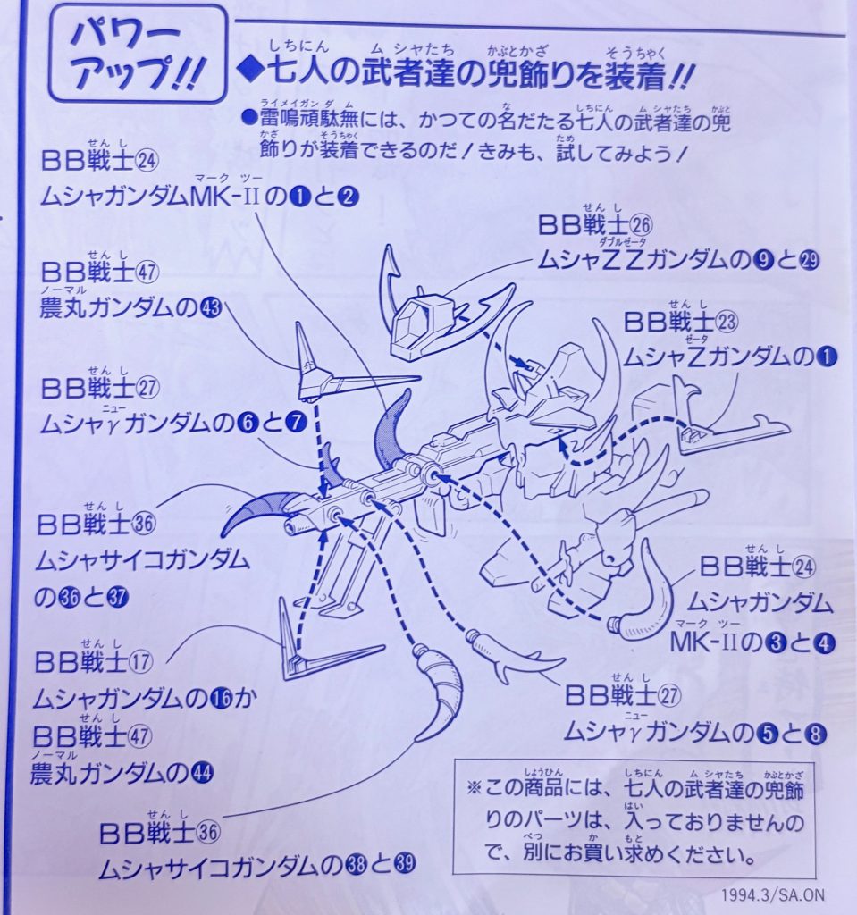 なお武者七人衆の兜飾りを雷砲「稲妻」に装着できるギミックもあるらしいが、小生は武者と農丸しか今手元にないので割愛する(gundam-kao9)