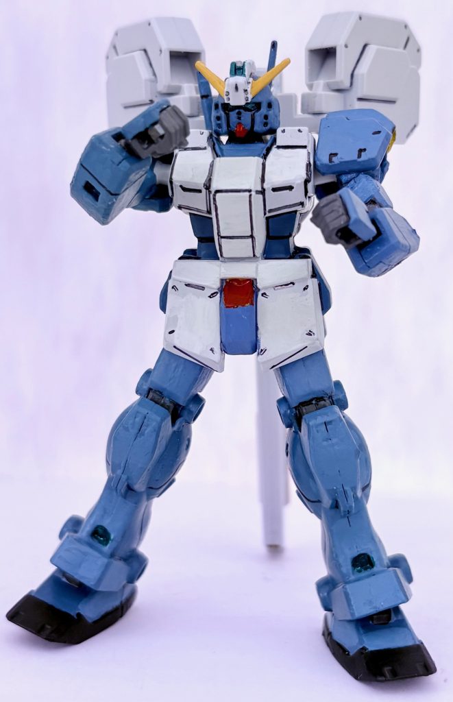 1/200スケールの付録でありながらも細かいディテールかつ首、肩、股関節、足、二の腕、肘、膝が可動するので同時期に発売していたSEEDシリーズの300円キットよりもぶっちゃけよく動く(gundam-kao6)2004年当時基準のHGUCキットの小型バージョンと言っても差し支えない(zaku-kao6)なお各関節には破損防止のためにシリコンスプレーをかけている。