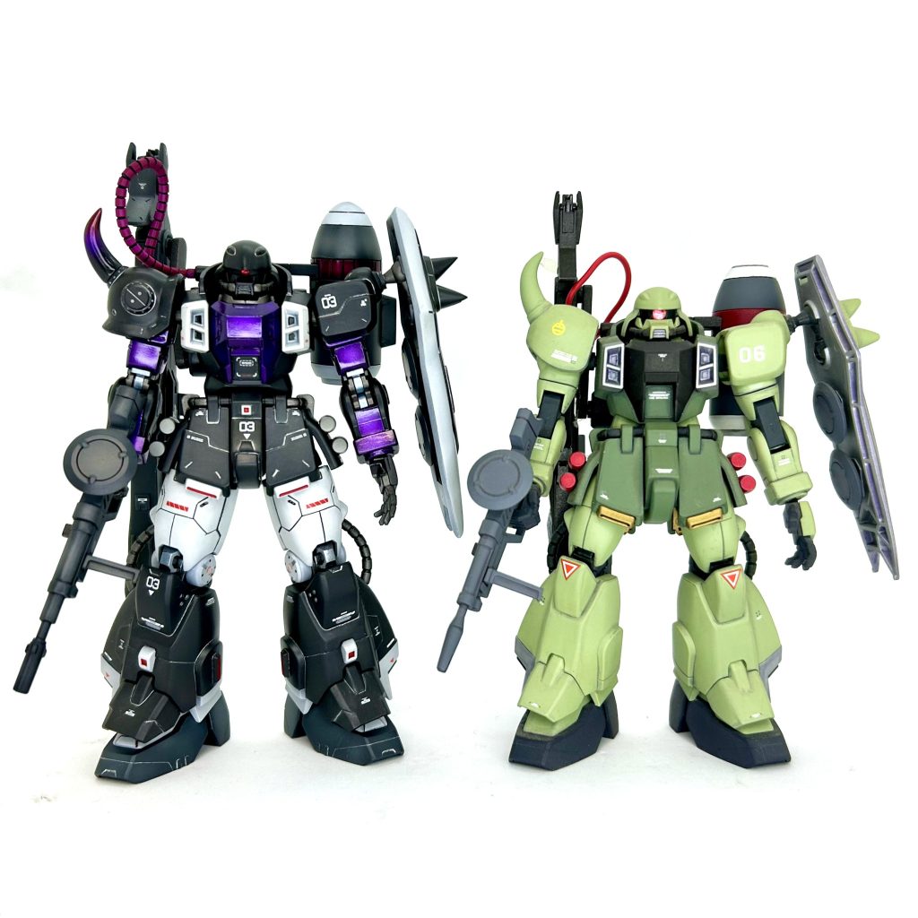 ずいぶん昔に作った素組みのザクウォーリアと📸こうして見るとずいぶん変わってますね😉MG ザクウォーリアのデキが良すぎて、万が一にもHG ザクウォーリアがリバイブされることはないでしょうね😅&nbsp;