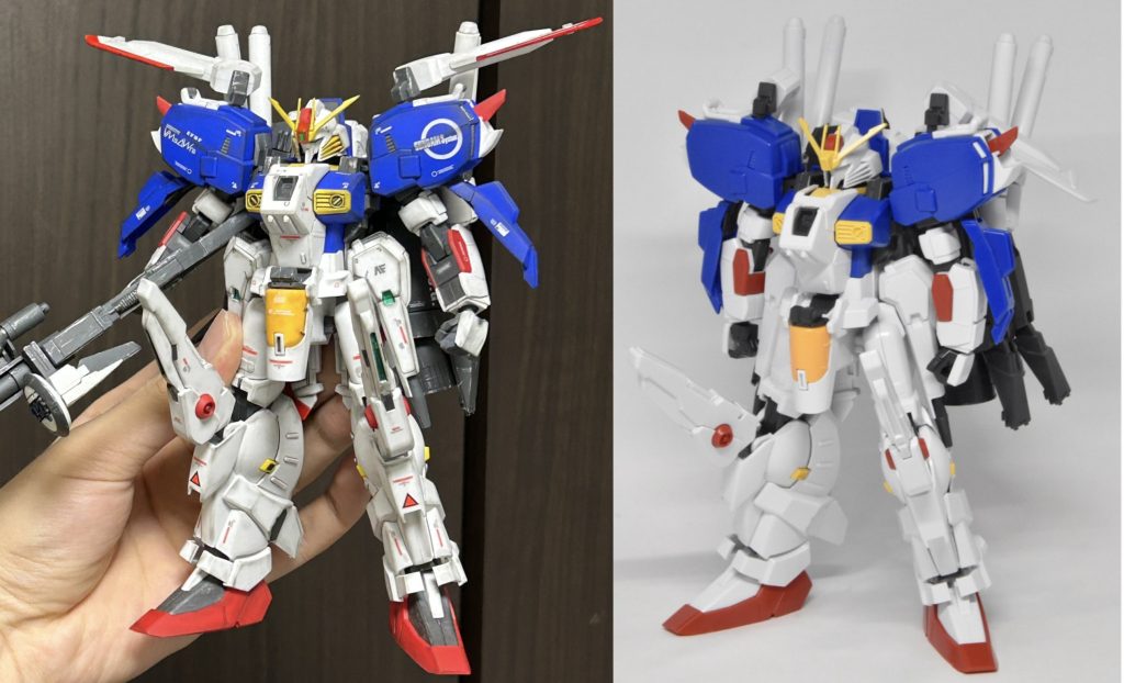 画像をお借りして素組みと比較塗装箇所がわかりやすいと思います。頭部中央の赤はシールすら付属しないので成形色仕上げでも他の赤に合わせてちゃんと調色する必要があります。