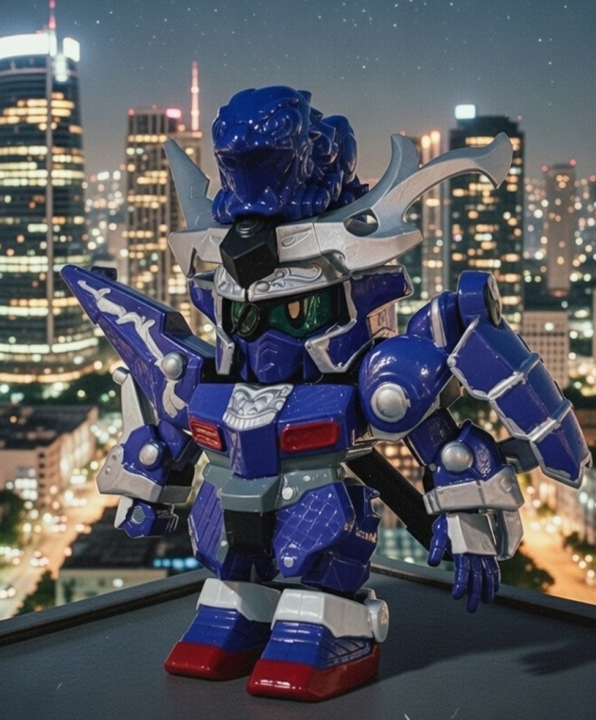 ビルの屋上に立つ構図。バットマンのように都会の闇に紛れて悪を討つイメージでデジラマ加工してみた(gundam-kao3)