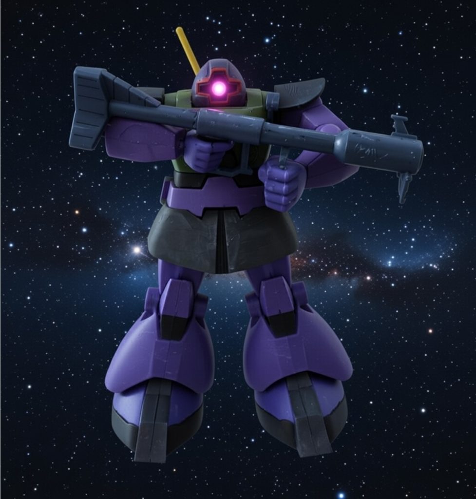 旧キットリックドム。宇宙空間をバックにしているので浮遊感を与えている。よくみたらヒートサーベルの向き反対だわ(gundam-kao10)