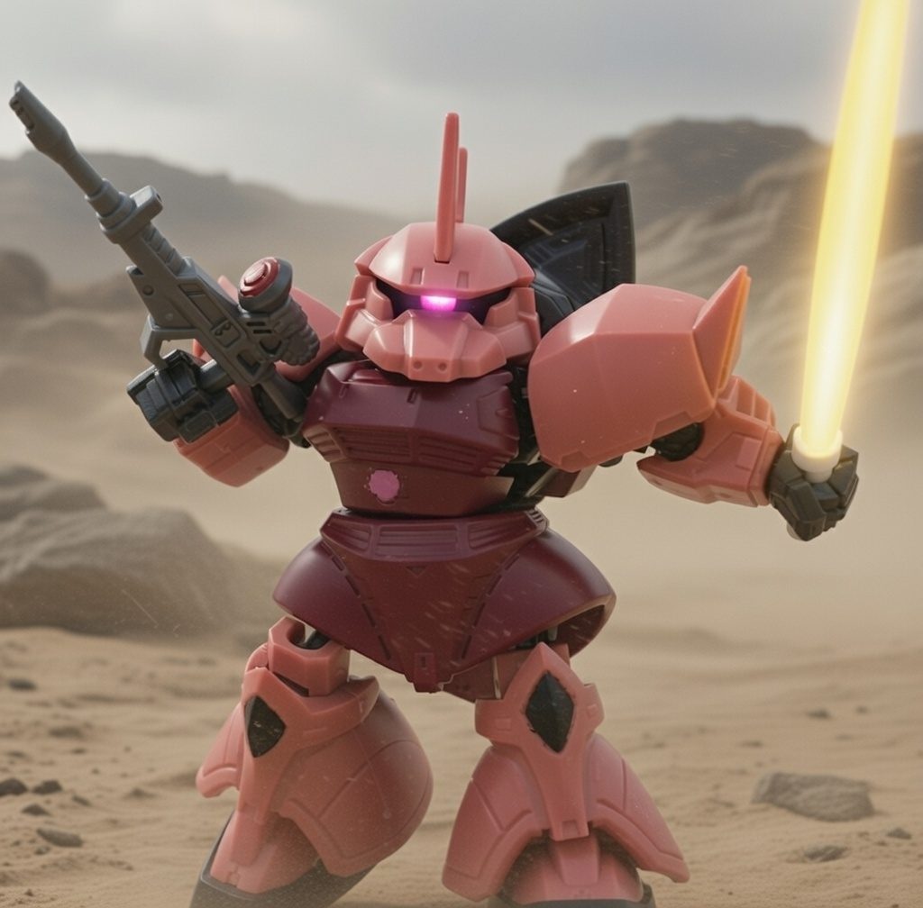 ビームサーベルはBB戦士から流用。劇場版ではTV版のギャンの戦闘シーンの代わりなので刃が黄色に変更されている(TV版だとビームナギナタは水色)。