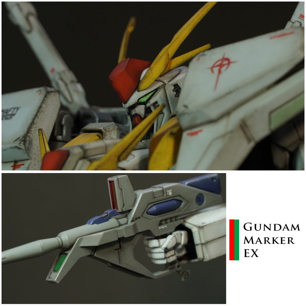 今回ガンダムマーカーEXを初めて使用しました。 メタリックカラーとして非常に高性能で、Mrホビーマーカーに無い色を補ってくれました。