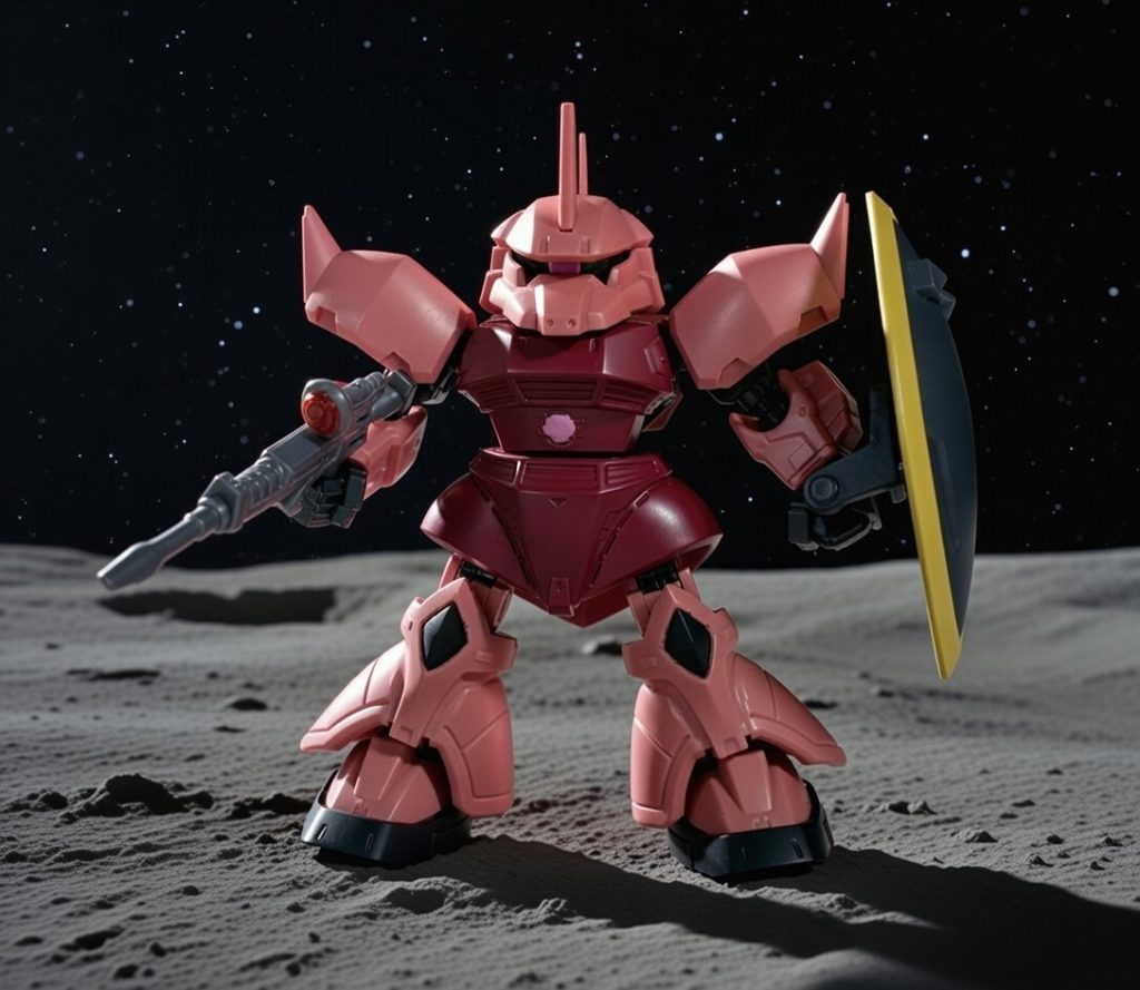 月のグラナダをイメージした構図。「あぶないガンダム」だとグラナダ攻略戦があり、キシリアが宇宙用アッザムに乗っている(zaku-kao2)