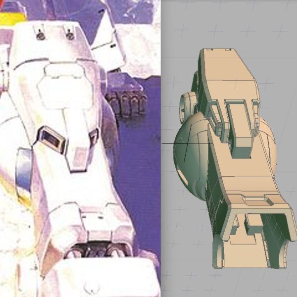 細かすぎて伝わらない…続き。フクラハギを量産型から当初の予定に増量し、神とも思う画像に準じた比率に再構成中。これに伴い膝軸のマルイチパーツも増厚(MGコーティング？(笑))検討中。何処へ行こうとしてるのかを比較画像で熱弁してみる。誰も頼んでないでしょうが、これは僕の原点なので…丹念にやってます。そんな中…適時データ保存するのはPC作業の基本定石…なのだが実際の作図作業では、演算成立前の形状を全て取り置く事は逆に非効率となる場合もある(詳細は省略)。昨晩(今朝早朝)作業中にフリーズを連発し、一日分の検討データが消えた。(ーー;)だが、経験とは恐ろしいもので、一度苦悩した手順は再現可能で取り返した。今まで仕事でどれだけ消したかが窺い知れる(;^ω^)。逆に順調に描いたものは、トラブルになった場合思い出せなかったりする(笑)。取り戻したので、次は内部構造編に続く…。誰か付いて来てるのかっ？おい？！あ、独りか？(笑)。（1枚目）