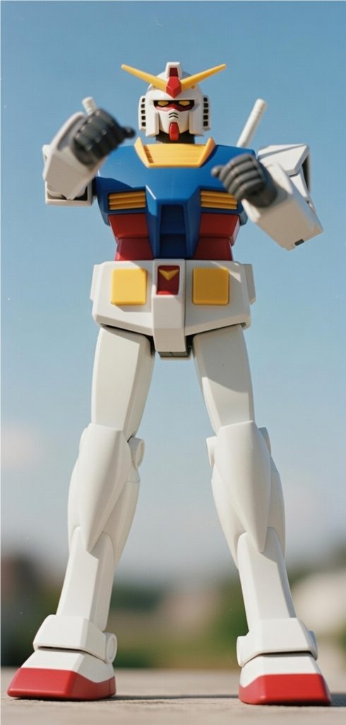 シャドーボクシングをするガンダム。コクピットはなく、リモコンで遠隔操作する代物だった。