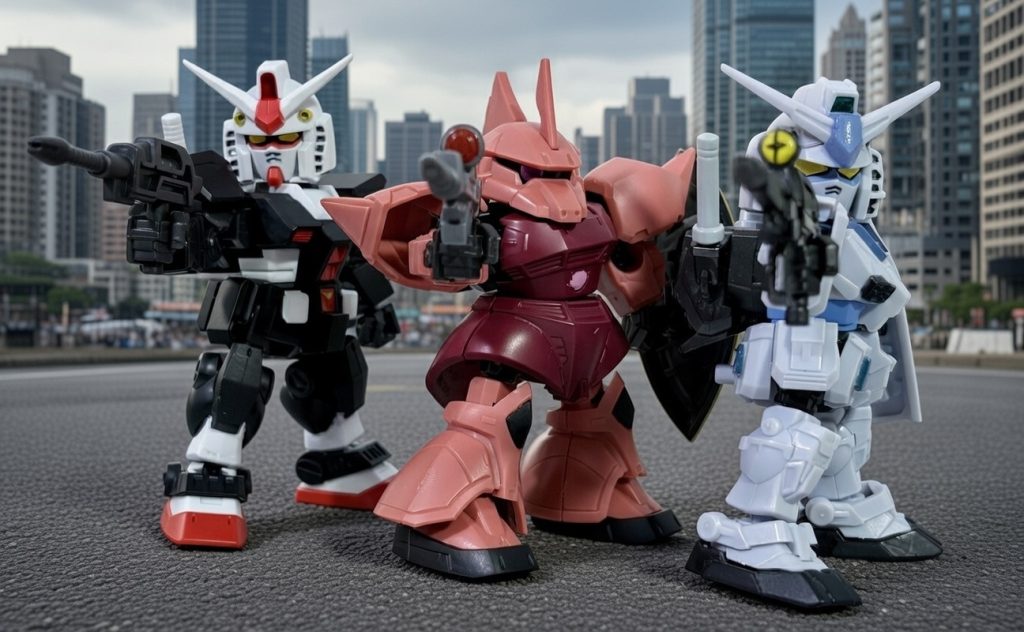 「あぶないガンダム」は小説版ファーストみたいにサイド3のジオン本国まで行くので、タカとユージ、シャアの3人でギレンを追いつめるイメージで。本当はキャスバルガンダムに乗り換えるんだけど、あえてゲルググのままで(gundam-kao10)