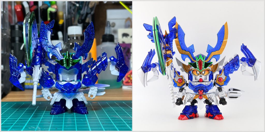 加工前後です。ボールデンと食玩のモビリティジョイントを使って関節を製作しています。(詳細はXをご覧ください)