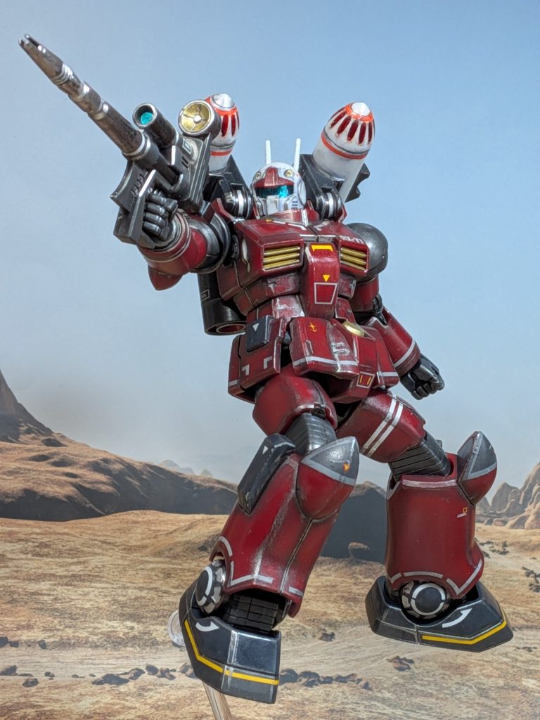 アピールショット3枚目の加工なしバージョン台座を消した後、ちょっと斜めにぼかしを入れて、ビームを貼り付けましたぼかしてないので、はっきりとガンキャノンが見えると思います