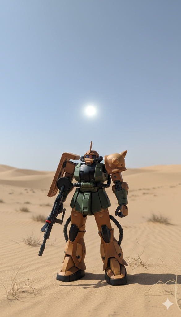 炎天下の砂漠で、ニューヤークへの道に迷うガルマ😅