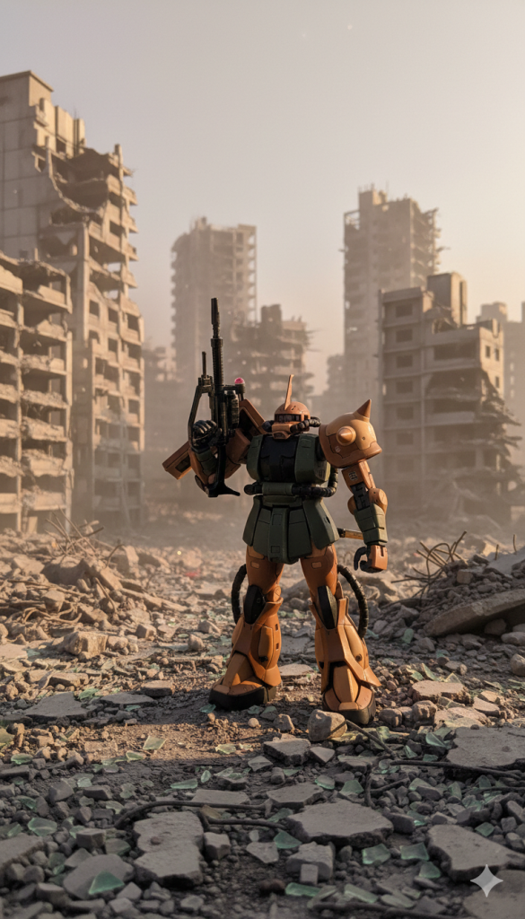 ニューヤークの夕暮れに佇むガルマ専用ザク