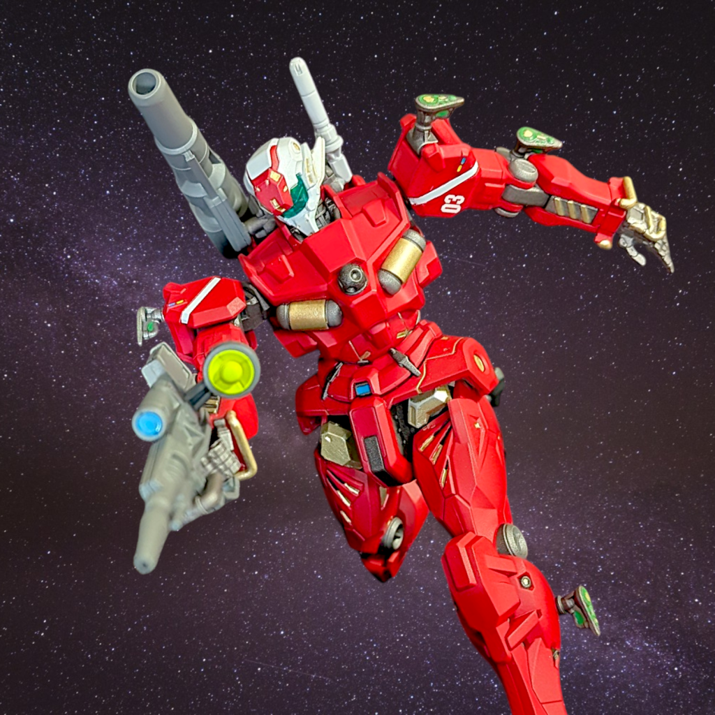 ジークアクス見ましたが、どこで出てきたかまだ見つけられません。ポージングの参考にと思ったのですが。ポージングは箱写真を参考にしてます。