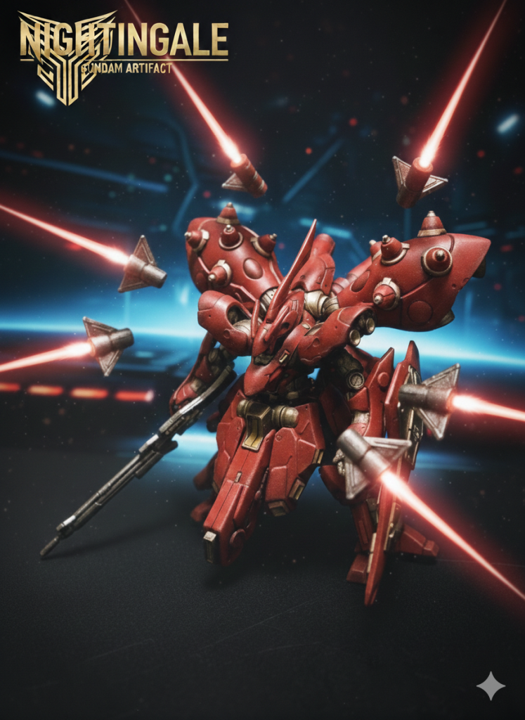 もしかしてファンネル飛ばせちゃったりする? と聞いてみたら、こんなの飛ばしてきた。最初はサザビーぽいファンネル飛ばしてたので、ファンネルの形は三角錐で〜 とか説明したらこんな形になり... まあ、このへんは完成後のお遊びということで、ほどほどに。