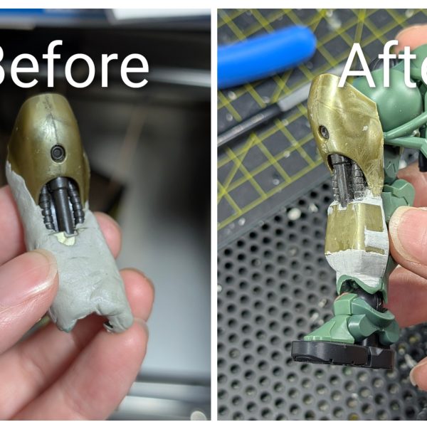 ザク（GQ）の脚部装甲とギラドーガ装甲をパテで整形して繋げています✨️初パテだったのですが思ったより楽しくていい経験になりました✨動画↓&nbsp;（2枚目）