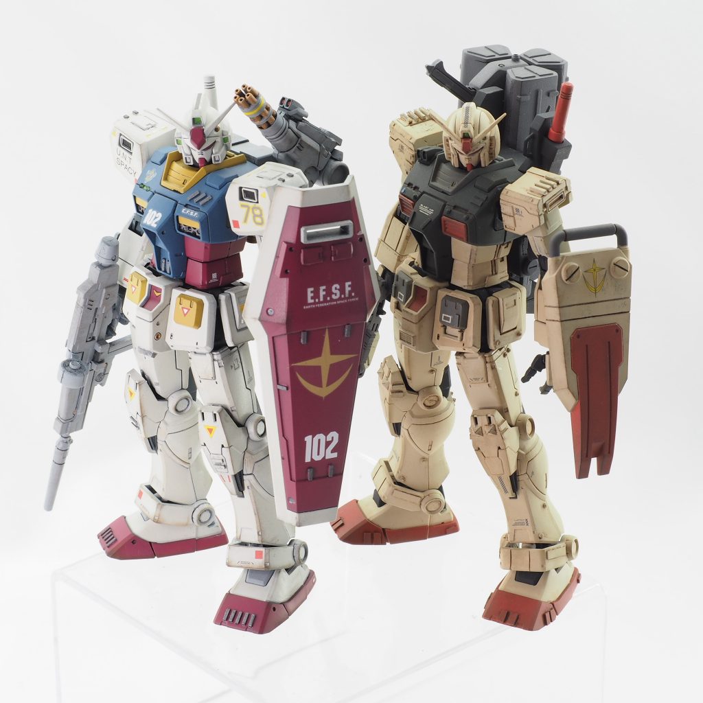 全体的にディテールを追加しましたが、同じオリジンベースのガンダム〔陸戦仕様〕とは異なるテイストを目指しました。