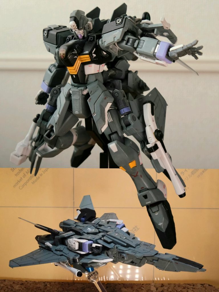 FVシリーズNo.02 スヴァーヴァは【量産型ガンダムタイプ】をイメージして制作しました。クロスボーンでいえばフリント、可変機ではZプラスやムラサメのような位置付けでしょうか。ファイター形態は昨年ハマってしまった戦闘機ゲームのエースコンバット7の影響を受け、作中に登場できそうなシルエットを目指して制作しました。完全変形以外にも、今回量産型ということで「~仕様」をパーツ組換えで表現きるようにしてみました。