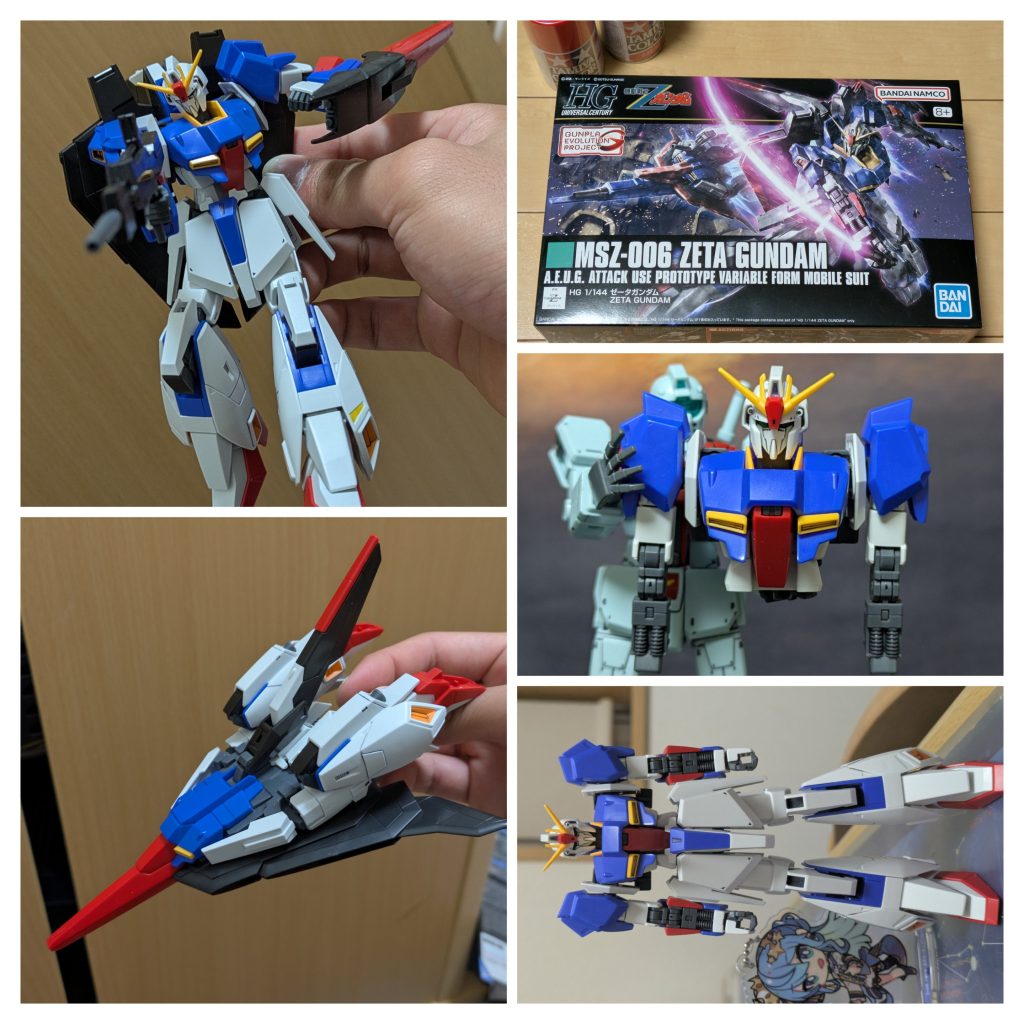 去年の正月に買った HGUCリバイブ版Zガンダム ですが、主翼や肩の黄色いダクトの吹き出し口の色分けがなかったり等、完成度を上げるには細かい塗装が必要だったので、今までやったことがない自分には技術も自信もなく、最初は買うのを躊躇っていました。しかし、ガンプラ歴12年にもなって塗装もできないのはプライドが許さなかったので、勇気を出して挑戦してみました！