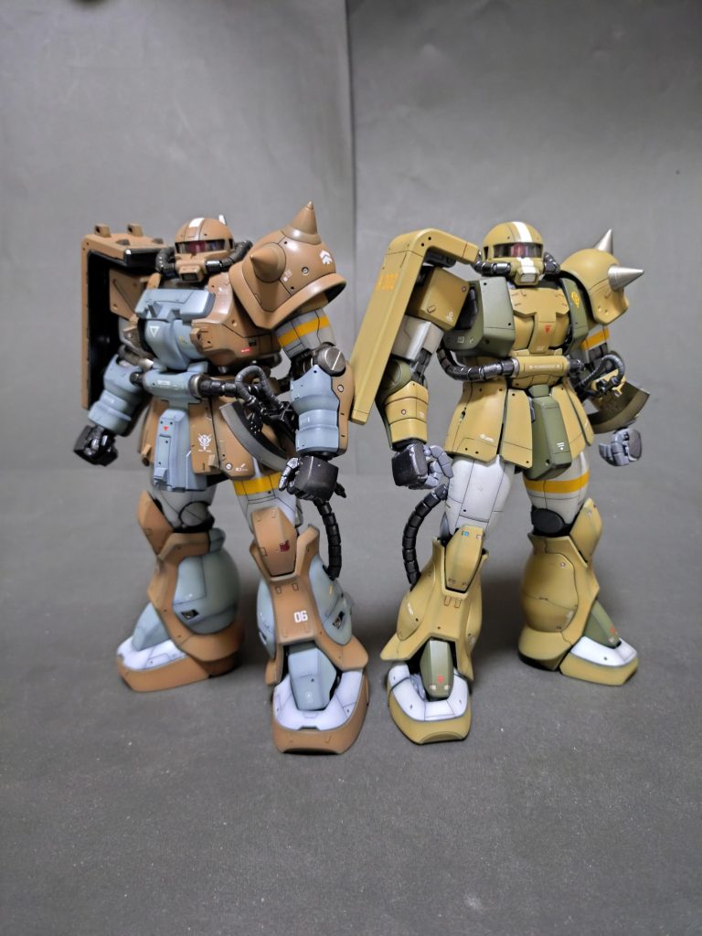 アフリカ戦線のドイツ空軍、戦車のイメージのザク達配色はこんな感じになりました。正に、MSVっぽいカラーリング‼️(笑)ちなみに、腕、太ももの黄色や白の帯は、第二次大戦中の戦闘機に見られた部隊識別帯です。味方がみてどこの所属部隊か分かる様にしてたんですねぇ~塗り分けの最大の肝はやっぱりバランス良くカラーを配置出来るか?でしょう暗い色、明るい色、中間色、メタリック色等バランス良く配置出来ればきっとカッコよい自分だけのオリジナルMSが出来上がります😍いかがでしょうか?オリジナルカラーリングは設定通りのカラーリングとはまた違って別のカッコ良さが出ると思いますが?どうでしょう?皆様もスクラッチに挑戦してみたり、オリジナルカラーリングで楽しんだりしてみてはいかがでしょうか?今回改めて自分には文章を書く才能が無い事に気付きました(笑)説明が何となく抽象的で分かりにくい………分かりにくいのはご容赦下さい😢まだまだ話したい事は山程ありますがこの辺にしておきたいと思います🙇⤵️最後にバトンを繋いで下さったmax.さんや他の走者の方々ありがとうございました🙇⤵️皆様のガンプラ愛が永遠でありますように‼️次の走者のお願いをしてる方の返答が得られてないのであまり間が空くのも悪いかな?と思って仕方がなく諦めて投稿致しました。次こそは私がっていう人いらしたらコメント下さると幸いです😢追記、次の走者はまお大佐さんに決定致しました‼️まお大佐さん、ヨロシクお願いします🙇⤵️第二バトンを繋いだ皆様バレーボールおじさん→ますらおさん→meg-oceroさん→@244さん→Kaishi-Denさん→TFX-063さん→つぐおさん→押忍やすじろう→T-Non→yasaさん→FILOさん→kazzさん→max.さん→のぴお→まお大佐さん