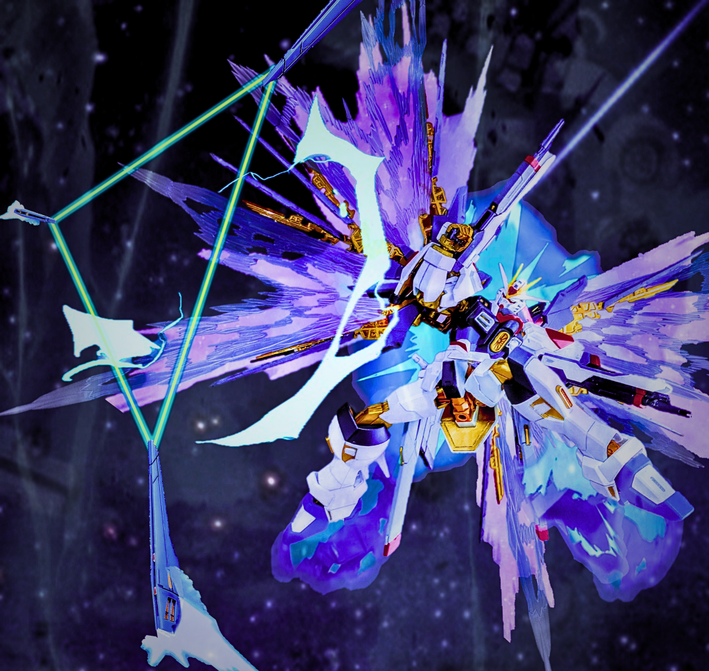 【開発系譜ストーリー:ケラウノス(雷霆、らいてい)の回廊(Corridor of Keraunos)】 迷うキラに、ラクスが通信で「覚悟」を促します。ラクス: 「キラ……。誰にも傷つかない道を選ぼうとして、結果として全てが失われるのを待つことが、あなたの望む『正しさ』ですか?」 キラ: 「でも、ラクス……これでは、罪のない人たちまで……!」 ラクス: 「キラ、距離も時間も、あなたの想いを止める理由にはなりません。正しさは、選ぶものではなく、作った道の結果に宿るものです。迷いを捨て、その一撃に全てを託しなさい。」「あなたの『貫く力』は、誰かを傷つけるためではなく、未来を塞ぐ壁を壊すためにあるのです!」 この言葉を受け、キラが「SEED」を発動。接近を諦めるのではなく、「今、ここから撃つこと」を選択する。 塞がれてない射線を瞬間観測、弐式Rは最大出力で加速。ビームライフルを連結すると同時に機体前方にドラグーンによるシールドを展開。連結したビームライフルで、展開したビームシールドを打ち抜く。 ①『位相同期による増幅』②『バレル形成による収束』③『位相反転による斥力』を重ね合わせ、物理法則をハッキングする一撃を放つ!